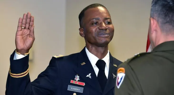 Sierra Leone native Ibrahim S. Kabba is promoted to lieutenant colonel in the U.S. Army.