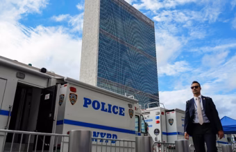 Flags outside the United Nations headquarters in New York ahead of the General Assembly meeting