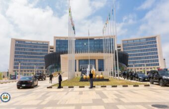 Julius Maada Bio at the commissioning ceremony for the new ECOWAS headquarters in Abuja