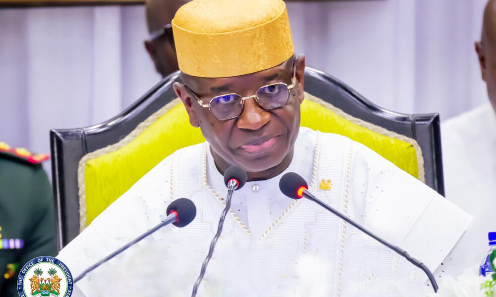 President Julius Maada Bio addressing the state opening of Parliament in Freetown