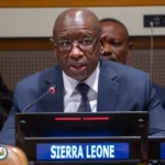 President Julius Maada Bio presenting Sierra Leone's artificial intelligence vision at a high-level roundtable in New York