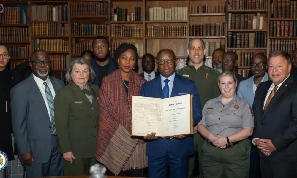 President Julius Maada Bio at the United First Parish Church in Quincy, Massachusetts