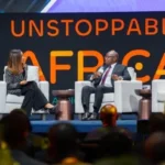 Julius Maada Bio speaks during a fireside chat at UNSTOPPABLE AFRICA 2026 in New York