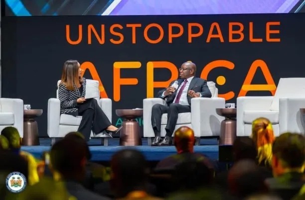 President Julius Maada Bio participating in a fireside chat at UNSTOPPABLE AFRICA 2026 in New York