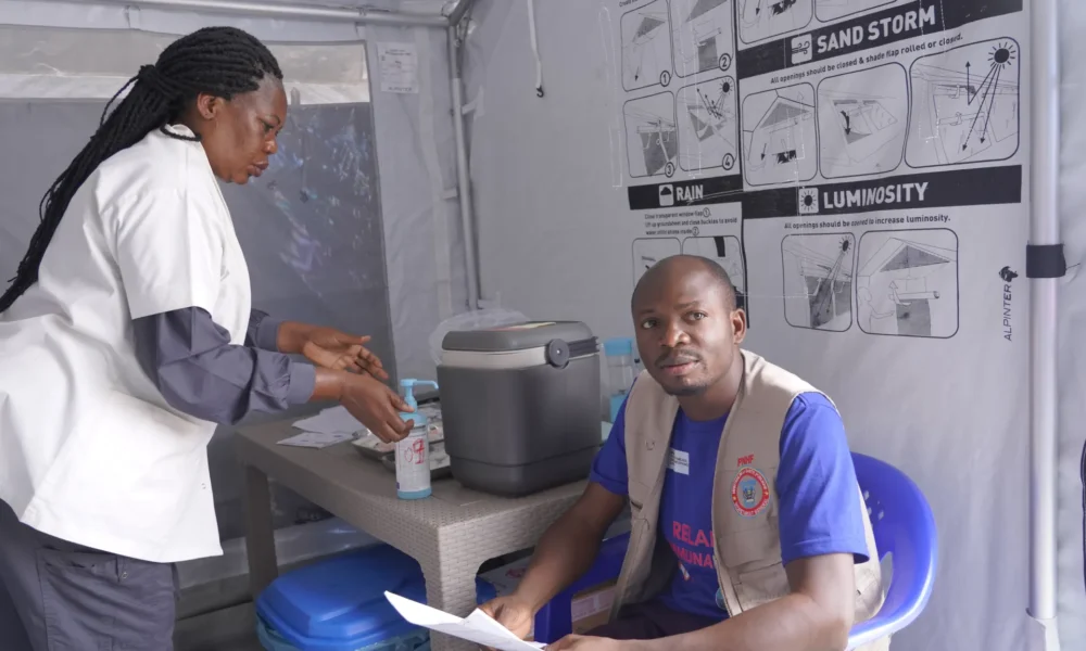 Health workers receiving Ebola vaccinations in Bunia, Ituri province, Democratic Republic of the Congo