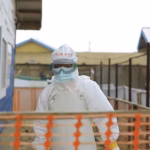 Health workers at an Ebola treatment facility in eastern Congo