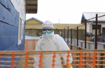 Health workers at an Ebola treatment facility in eastern Congo