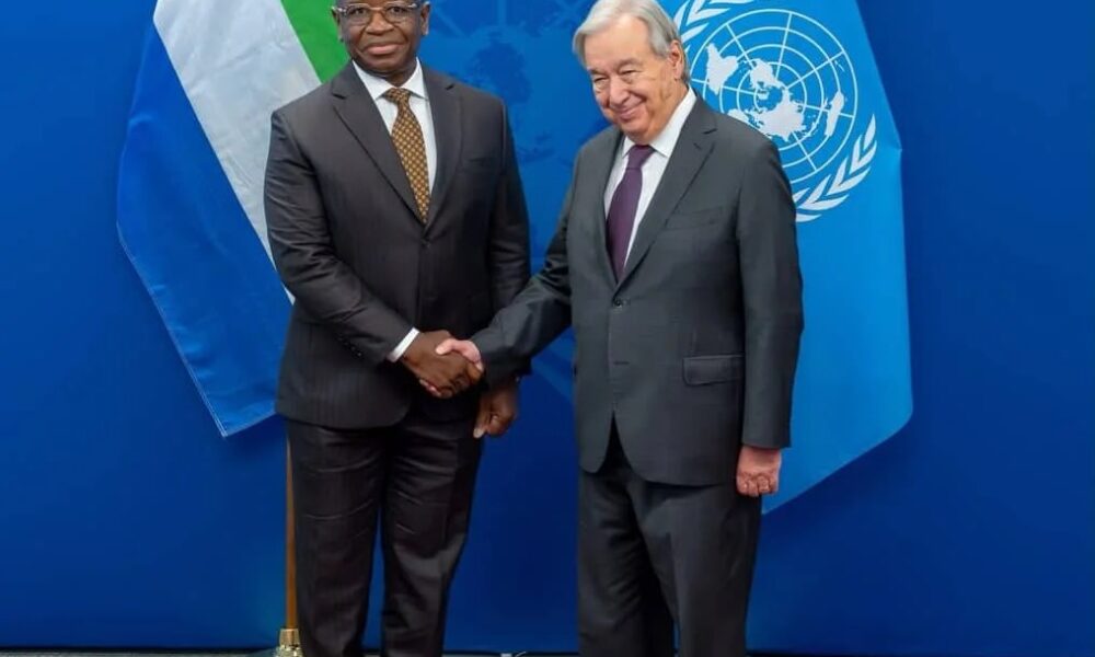 Sierra Leone President Julius Maada Bio and UN Secretary-General António Guterres during a bilateral meeting at UN Headquarters in New York