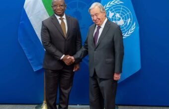 Sierra Leone President Julius Maada Bio and UN Secretary-General António Guterres during a bilateral meeting at UN Headquarters in New York