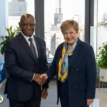 Kristalina Georgieva and President Julius Maada Bio at a bilateral meeting in New York