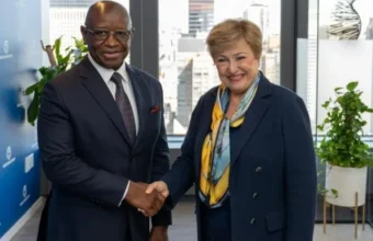 Kristalina Georgieva and President Julius Maada Bio at a bilateral meeting in New York