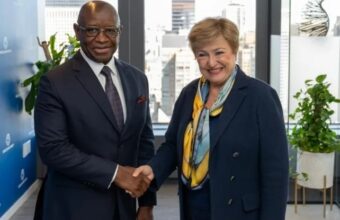 Kristalina Georgieva and President Julius Maada Bio at a bilateral meeting in New York