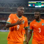 Ivory Coast and Ghana national football teams prepare for an AFCON 2027 qualifying match at Stade de Bouake