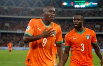 Ivory Coast and Ghana national football teams prepare for an AFCON 2027 qualifying match at Stade de Bouake