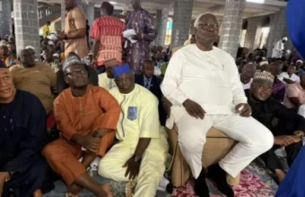 Former President Ernest Bai Koroma attends Friday prayers at Makeni Central Mosque