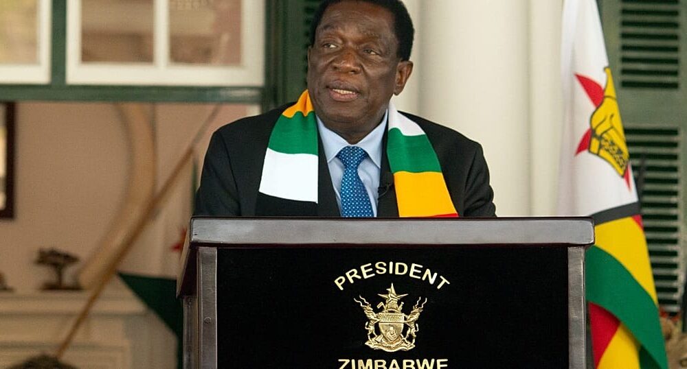 Zimbabwean President Emmerson Mnangagwa delivering his State of the Nation Address at Parliament in Mount Hampden