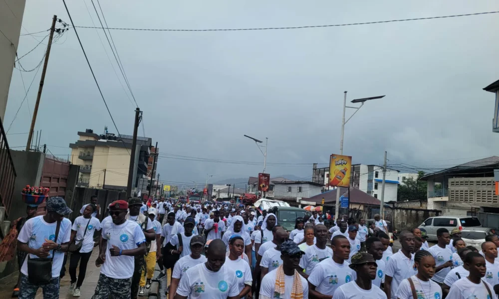Participants in Sierra Leone’s nationwide peace walk gather during the International Day of Peace commemoration