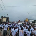 Participants in Sierra Leone’s nationwide peace walk gather during the International Day of Peace commemoration