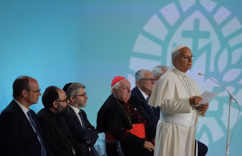 Pope Leo XIV speaking at an interfaith meeting in Metz during his visit to France