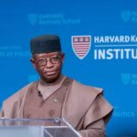 President Julius Maada Bio delivering a keynote address at the John F. Kennedy Jr. Forum at Harvard Kennedy School
