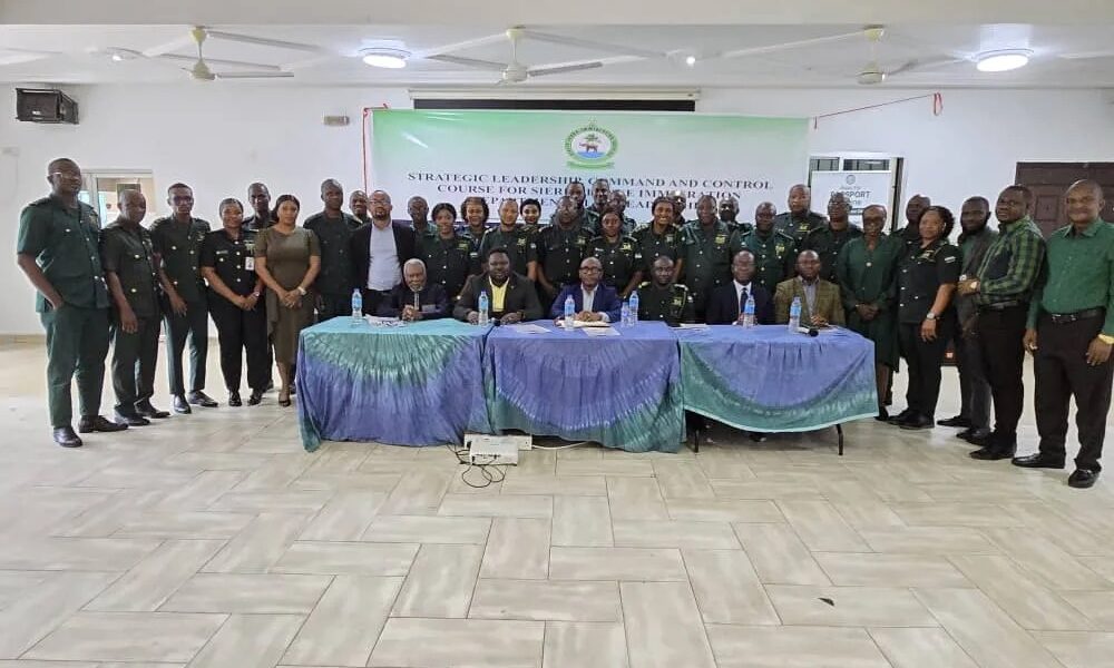 Senior Sierra Leone immigration officers during a leadership and command training programme in Makeni