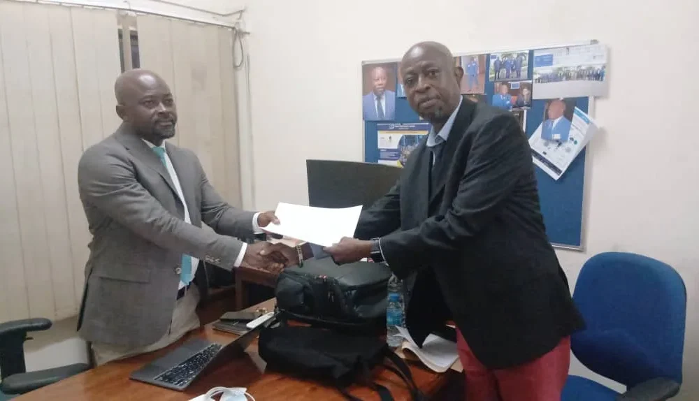 SLYDCL Executive Director Habib T. Kamara leads a delegation presenting a drug law policy brief to NDLEA Executive Director Prince Bull-Luceni