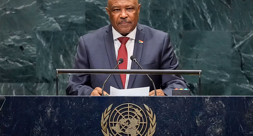 Sudanese Army Chief Gen. Abdel-Fattah Burhan and a United Nations General Assembly setting