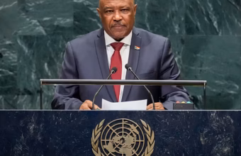 Sudanese Army Chief Gen. Abdel-Fattah Burhan and a United Nations General Assembly setting