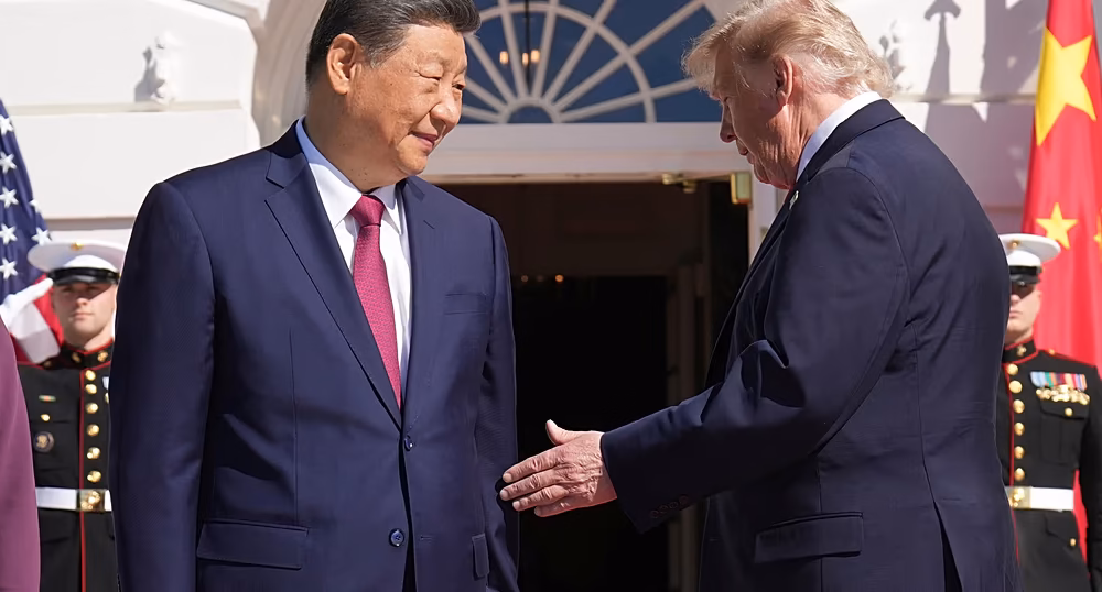 Donald Trump and Xi Jinping at a ceremonial US-China summit in Washington