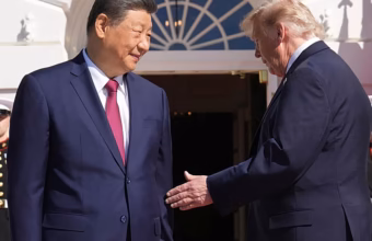 Donald Trump and Xi Jinping at a ceremonial US-China summit in Washington