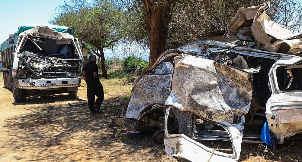 Emergency response at the scene of a fatal road crash in Salama, Kenya