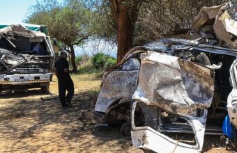 Emergency response at the scene of a fatal road crash in Salama, Kenya