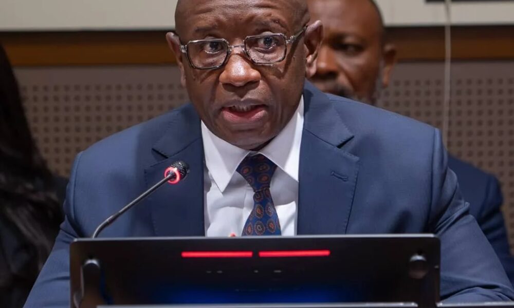President Julius Maada Bio speaking at an artificial intelligence roundtable in New York