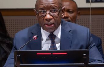 President Julius Maada Bio speaking at an artificial intelligence roundtable in New York
