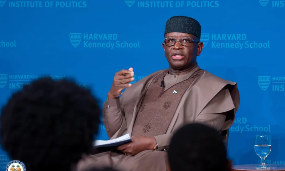President Julius Maada Bio delivering remarks at Harvard Kennedy School