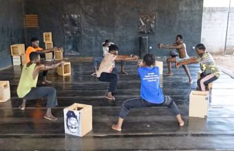 Deaf and hard-of-hearing dancers practising the Vibra-Signe technique at Au Déla de l’Handicap in Bobo-Dioulasso