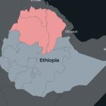 Map of northern Ethiopia showing Tigray, Amhara and Afar regions
