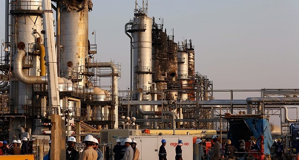 Aramco oil refinery in Riyadh following a reported fire