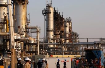 Aramco oil refinery in Riyadh following a reported fire