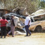 Emergency response scene after a multi-vehicle crash on Kenya's highway to Mombasa