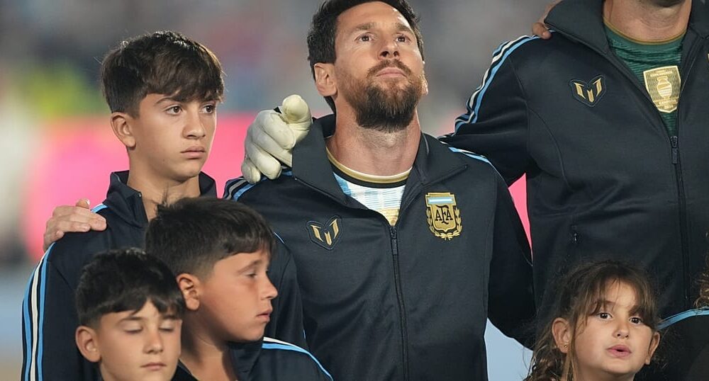 Lionel Messi during his final appearance for Argentina against Benin at the Estadio Monumental in Buenos Aires