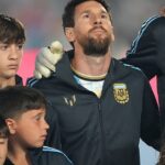 Lionel Messi during his final appearance for Argentina against Benin at the Estadio Monumental in Buenos Aires