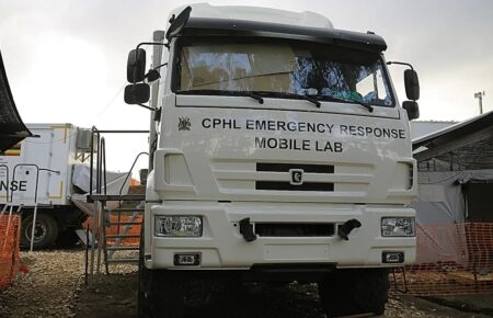 Mobile laboratory at an Ebola treatment centre in Butembo
