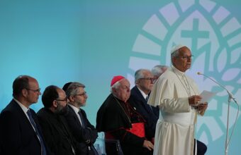 Pope Leo XIV speaking at an interfaith meeting in Metz during his visit to France
