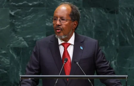Somali President Hassan Sheikh Mohamud speaking during an interview