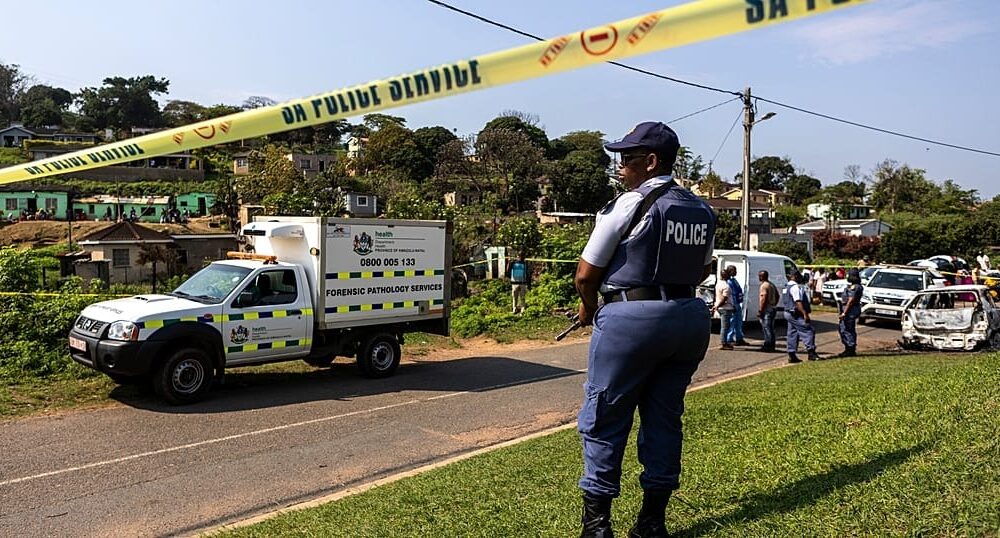 Police investigation scene related to gun violence in South Africa
